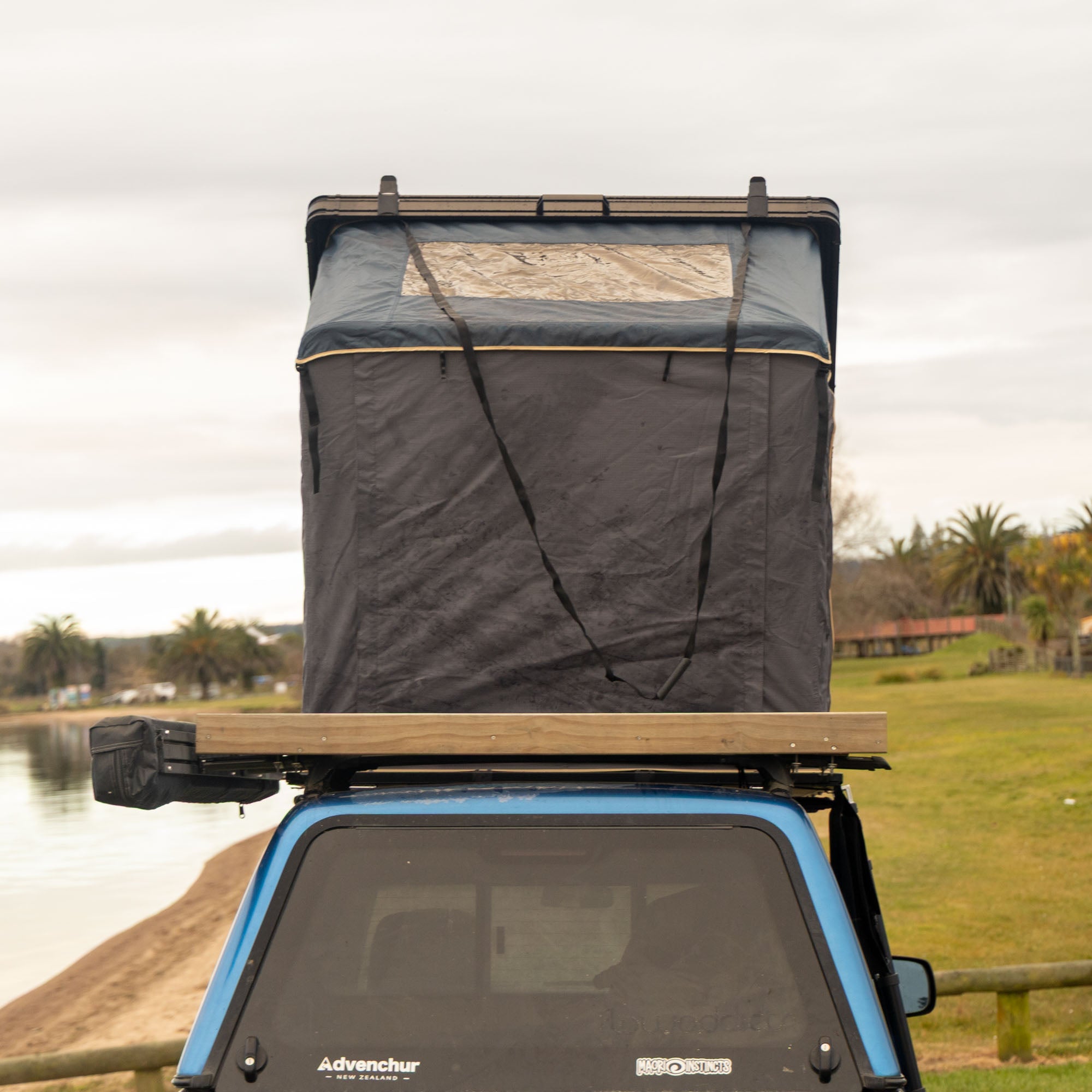Steezy Kiwi rooftop tent at a Rotorua camping spot in NZ